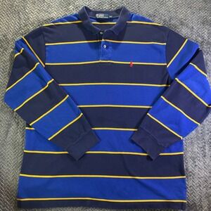 VTG Polo Ralph Lauren Long Sleeve Rugby‎ Shirt Blue Yellow Stripe XXLarge